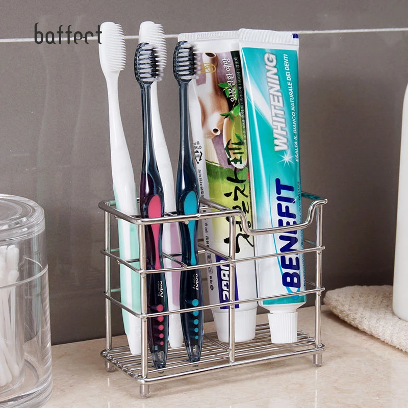 New Bathroom Toothpaste Toothbrush Holder Stand Stainless Steel