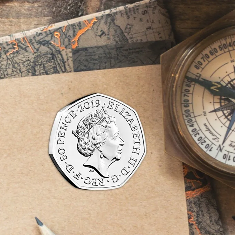 Памятная монета «Юнайтед Киндом» с изображением королевы Англии, 50 пенсов, монета для детей, подарки, Серебристая памятная монета, 1 шт