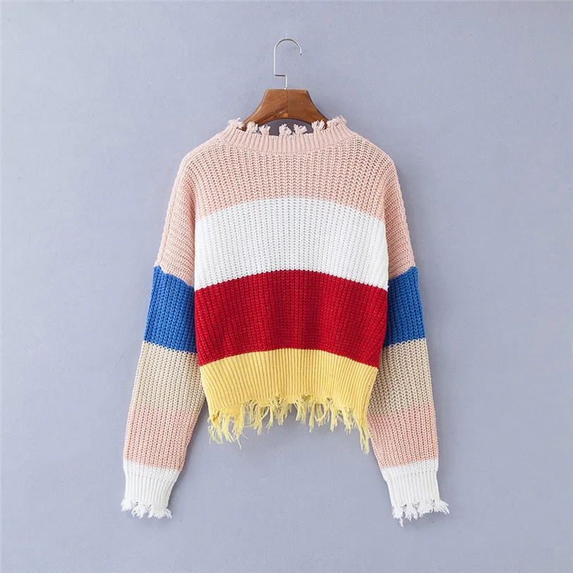 v neck stripe pullover women 2018 casual women's sweater knitted pulover feminino manga longa inverno dropshipping #F#40OT5 (3)