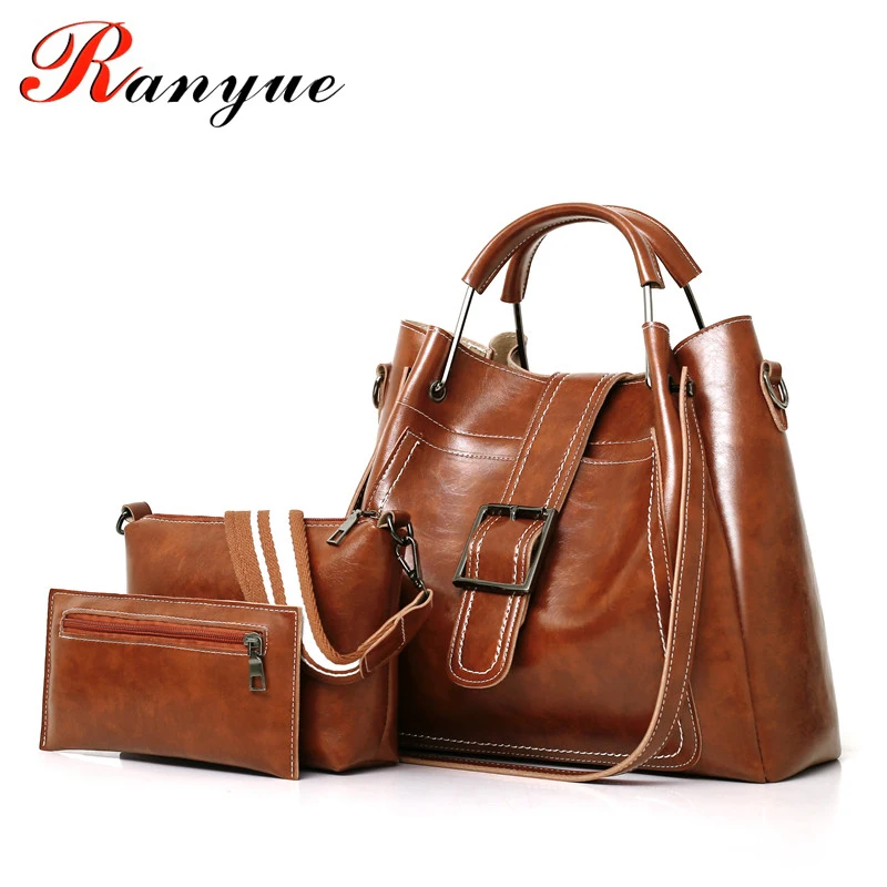 

RANYUE Bucket Bag Leather Brand Designer Vintage 3 Sets Handbag Women Crossbody Bags For Women PU Leather Fashion Tote Bags 2019
