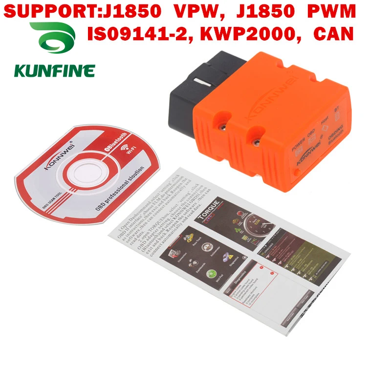 Kunfine kw902 ELM327 Bluetooth 3.0 odb2 II диагностический код сканер чтения Специальный для телефона Android Оконные рамы PC сканирования