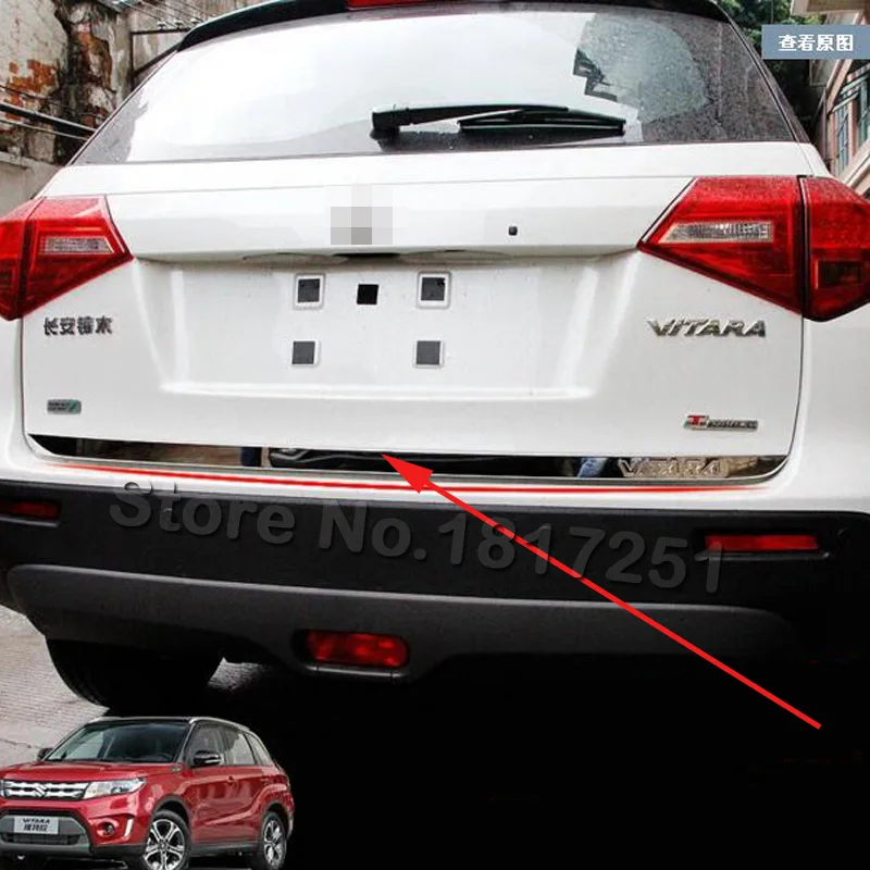 Prix pour 2016 Pour Suzuki Vitara Hayon Arrière Porte Couvercle Inférieur Moulage Garniture arrière En Acier Inoxydable garniture de porte de voiture Accessoires Prix pour 2016 Pour Suzuki Vitara Hayon Arrière Porte Couvercle Inférieur Moulage Garniture arrière En Acier Inoxydable garniture de porte de voiture Accessoires
