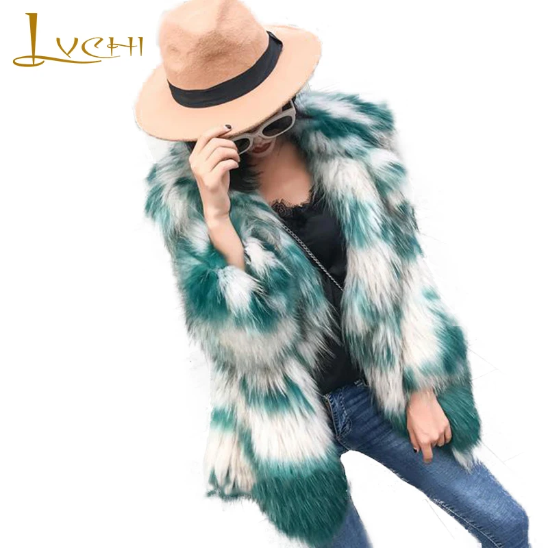 LVCHI 2019 Spring Imported Raccoon Dog Fur Coat Weaving Striped Fur