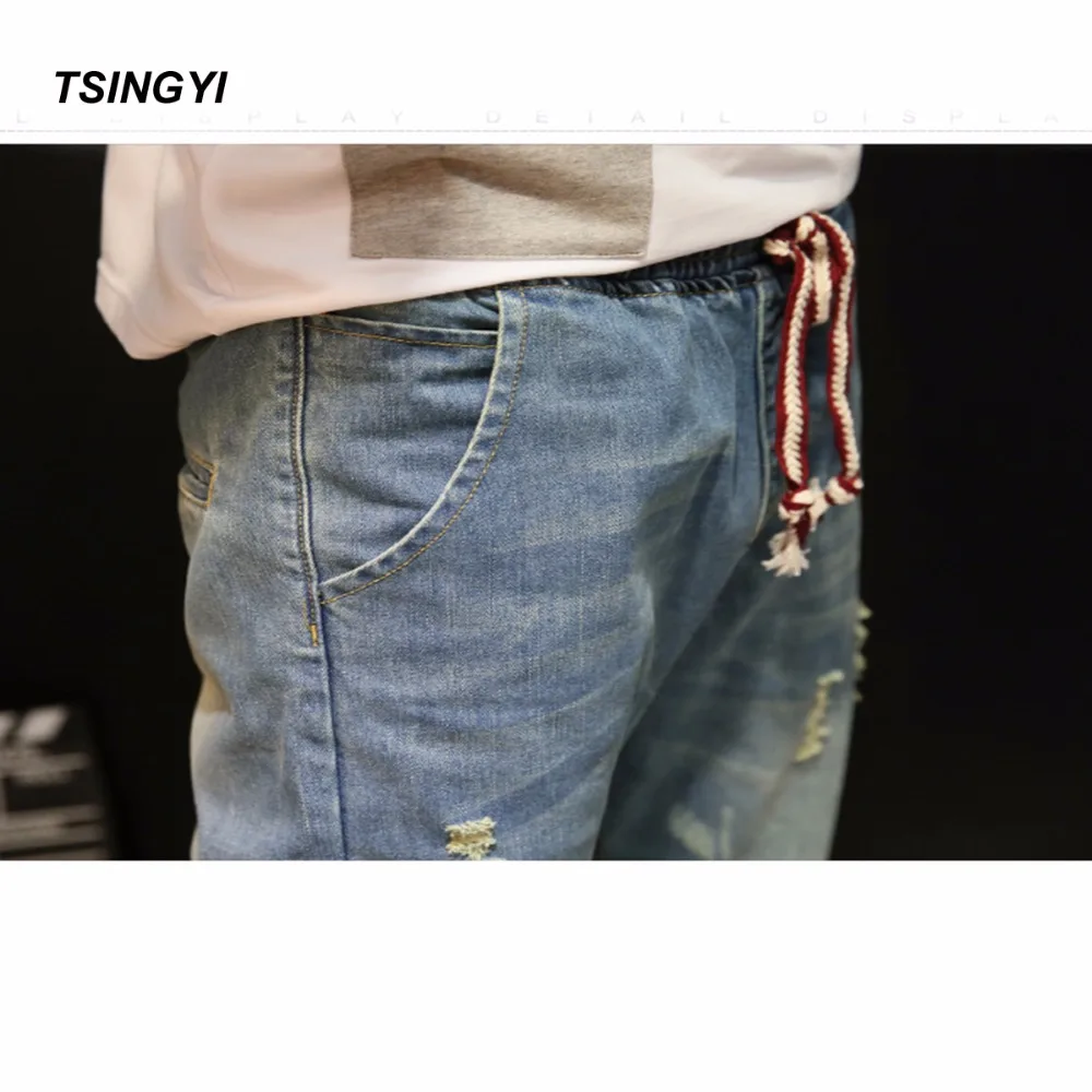 Tsingyi Oversize 4XL Retro Hole Jeans Men Distressed Harem Jeans Homme Bottom Feet Denim Cotton Harajuku Streetewar Full Pants
