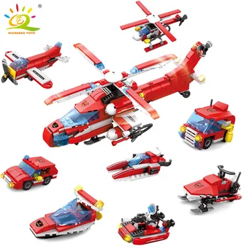 

HUIQIBAO 349pcs Fire Fighting Helicopter Building Blocks City Firefighter figure truck car boat Brick Toys children