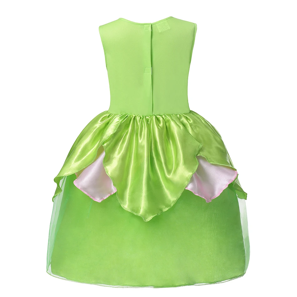 Карнавальные костюмы «Динь-Динь» для девочек, летнее зеленое цельнокроеное платье с париком, детское праздничное платье на день рождения, платье принцессы «мисс Белл»