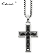 Collar de cadena de enlace Cruz Negra Pave regalo para hombres mujeres, estilo Thomas Heart TS 925 joyería de moda de plata esterlina