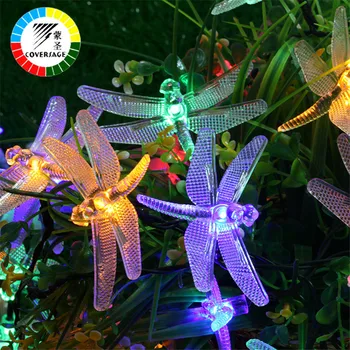 

Coversage 20 Leds Solar Powered Garland Outdoor String Lights Dragonfly Starry Lighting Christmas Tree Xmas Curtain Decoration