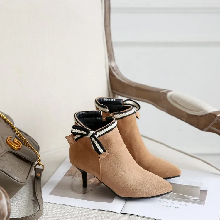 

Big Size 9 10 11-16 boots women shoes ankle boots for women ladies boots Side zipper with tie bow