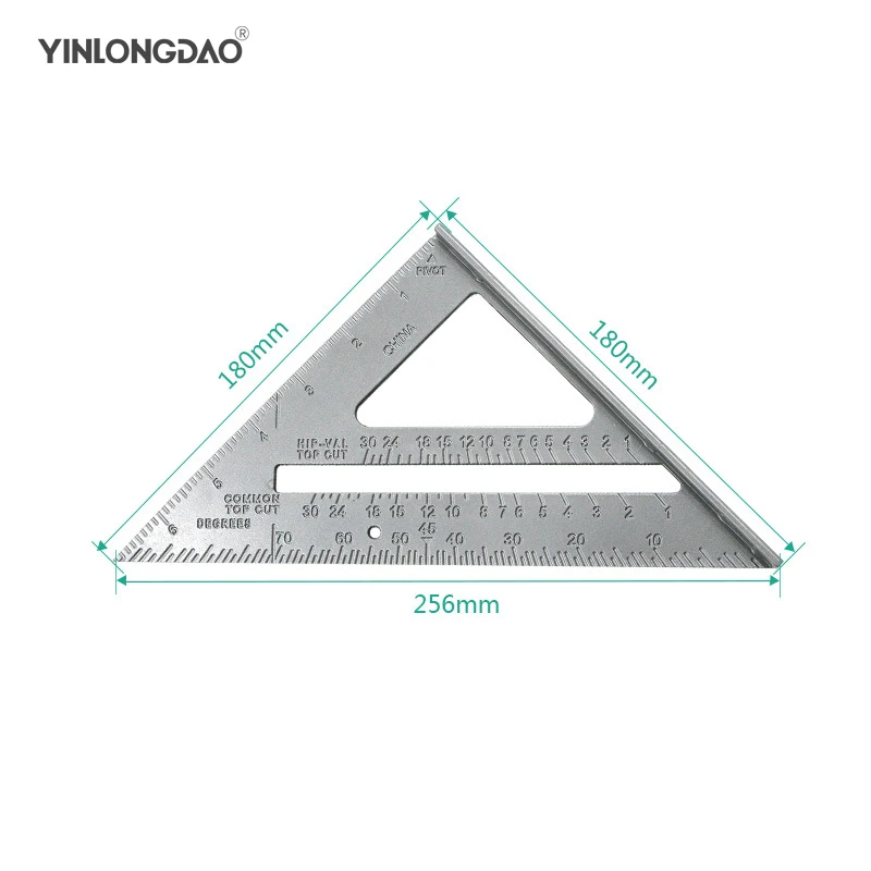 

YINLONGDAO 7 Inch Aluminium Alloy Triangle Ruler for Woodworking Metric Inch 90 Degree 45 Degree Square Triangle Ruler Metric