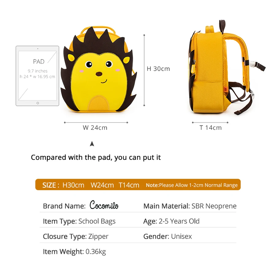 الكرتون 3D القنفذ رياض الأطفال حديقة الحيوان الصغار صغيرة حقيبة مدرسية ضوء الأسد على ظهره 3-6 سنوات الفتيات الفتيان طفل حقيبة