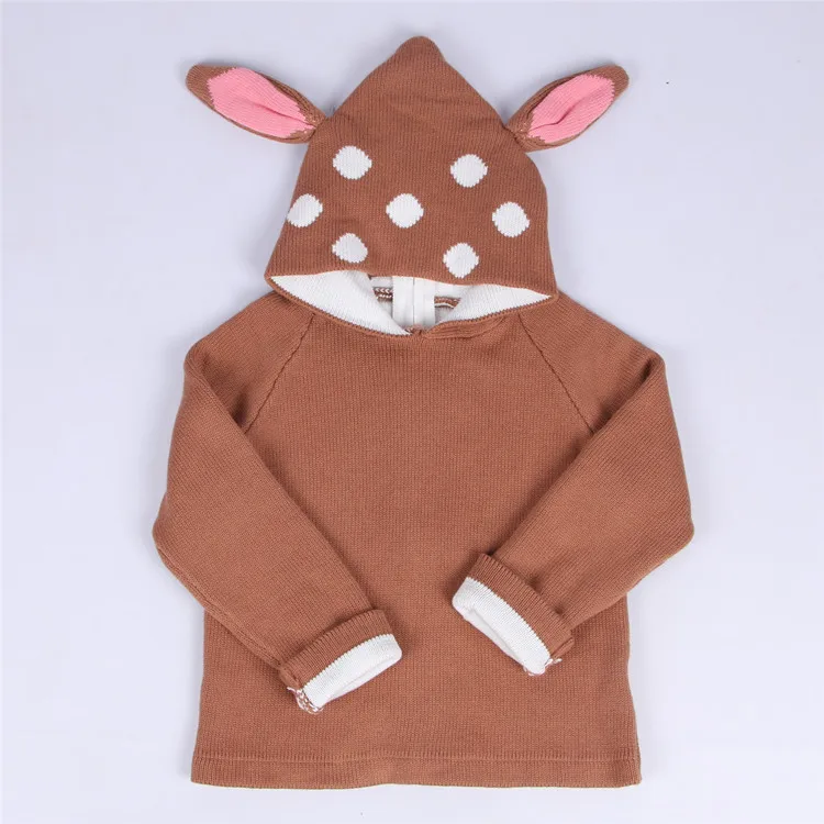 New Baby Deer Ears Sweaters Kids Animal Style Dots Hooded Pullover Long