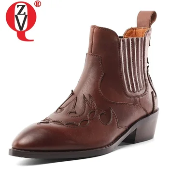 

ZVQ hot sale woman shoes 2019 autumn new fashion pointed toe handmade genuine leather ankle boots outside low heels retro shoes
