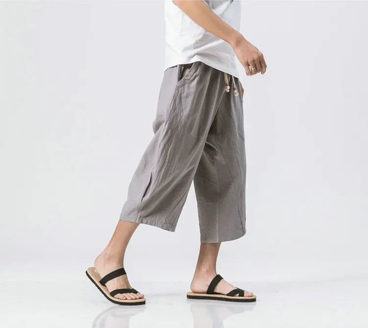 2022 Man Cotton Linen Wild Leg Pants Casual Loose Calf-Length Pants Man Bloomers Summer Baggy Male Traditional Pants Trousers linen harem pants