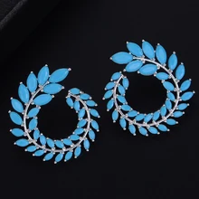 GODKI 33 мм Monaco дизайн перо Лист оливковой ветви полный кубический цирконий обручение Свадебная вечеринка серьга для ночного клуба ювелирные изделия