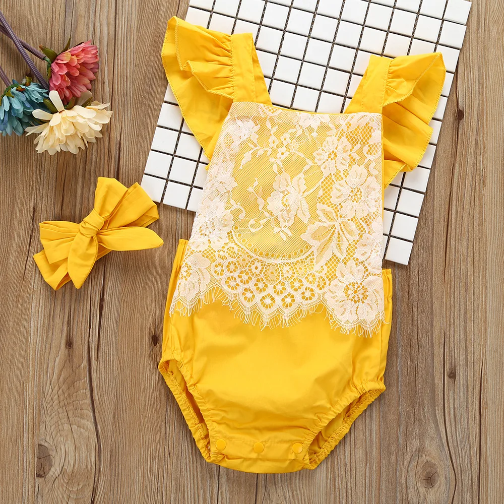 

Fashion Newborn Baby Romper 2PCS Ruffles Lace Romper Babys Girls Clothing Summer Infant Rompers Kids Playwear