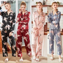 UNLIMON Women Sleepwear Korean Fashion Home Dress Stain Long Sleeve Nightdress