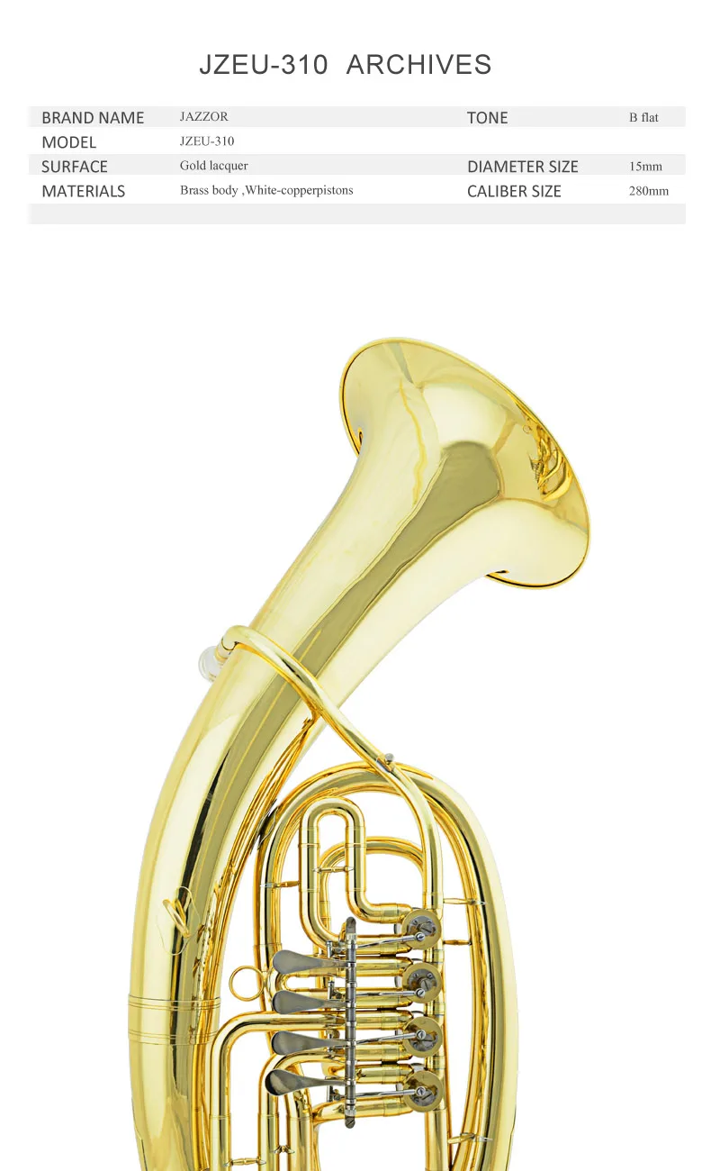 JAZZOR JZEU-310 Профессиональный euphonium B плоский золотой лак четыре плоских ключа латунный духовой инструмент с мундштуком и чехол