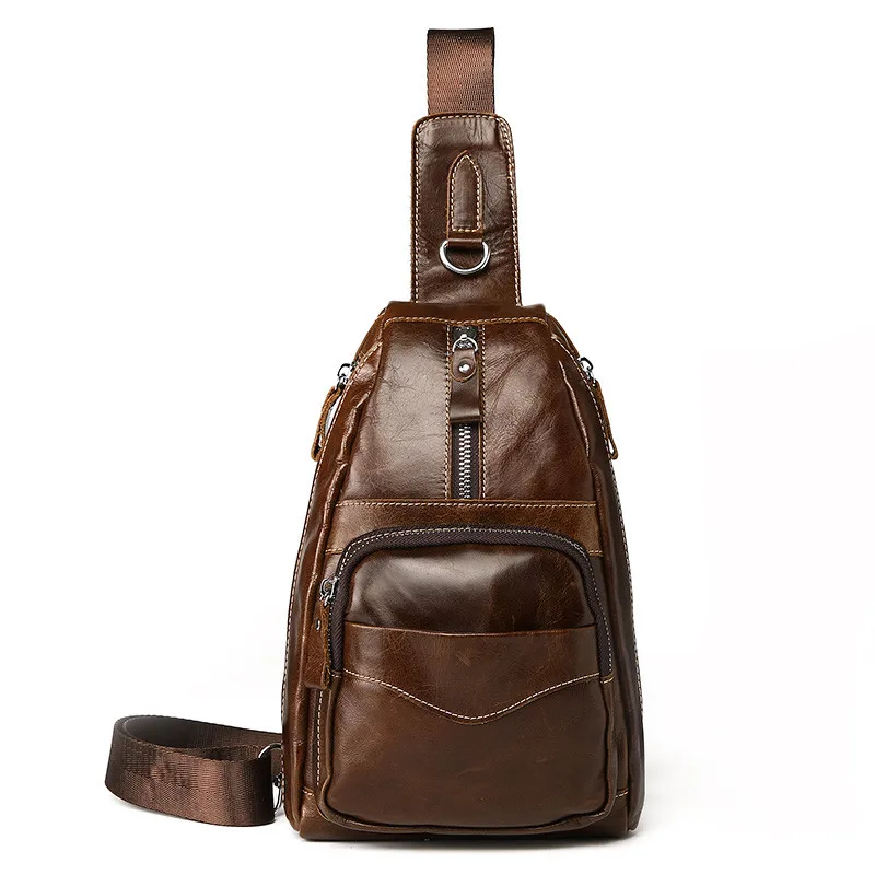 

Vintage Genuine Leather Men Chest Bags Shoulder Bag Men's Business Laptop Small Flap Casual Personalized Bags Leather Chest Pack