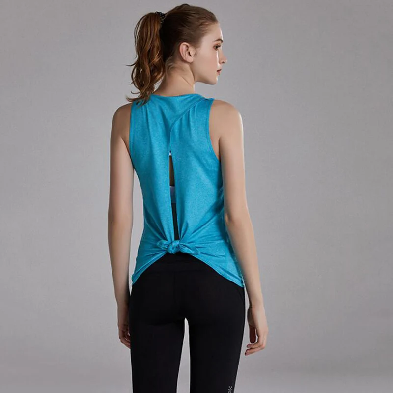 Женский топ для йоги, спортивный жилет, стрейчевая быстросохнущая блузка, завязанная узлом, блузка для бега, йоги, фитнеса, тонкая спортивная футболка - Цвет: 704