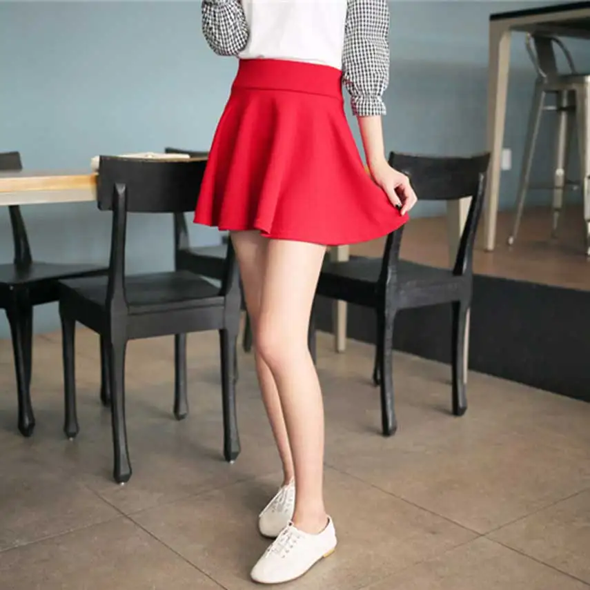 Новые короткие юбки для женщин стиль повседневные винтажные юбки для девочек для школы красная плиссированная мини-юбка с высокой талией размера плюс - Цвет: Red