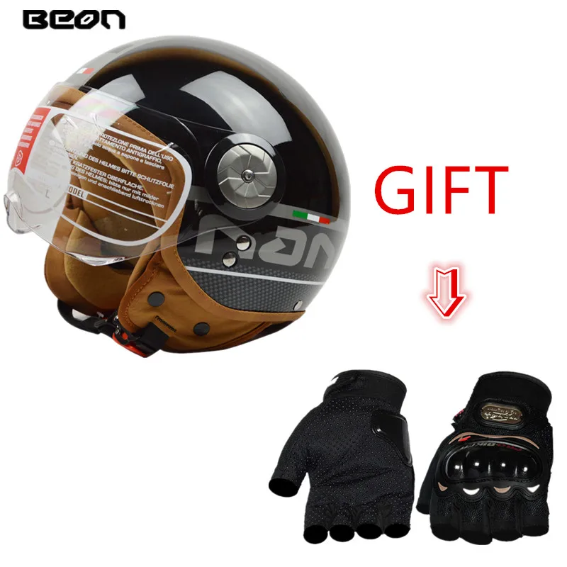 

BEON Open Face Vintage Motorcycle Helmet Motorbike Jet Retro Scooter Helmet ECE Certification With Clear Goggles +Free Gloves