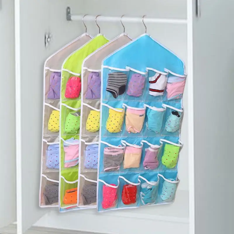 

16 Pockets Clear Hanging Bag Organizer Socks Bra Underwear Rack Multilayer Wall Mount Hanger Organizer Storage Bag