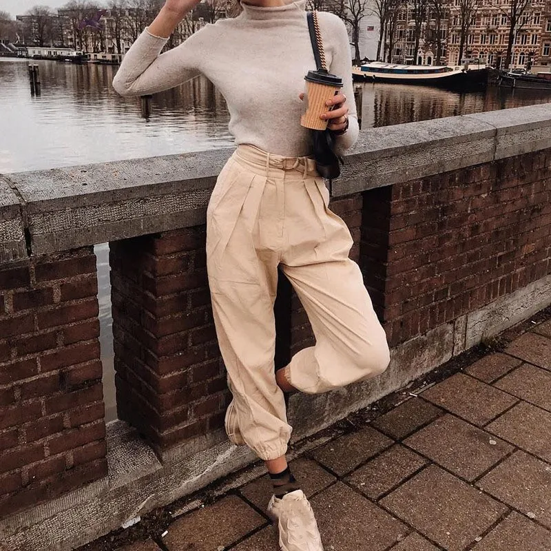 2019 уличная женские брюки-карго Беговые брюки в повседневном стиле Высокая Талия Свободные женские брюки Pantalon Femme