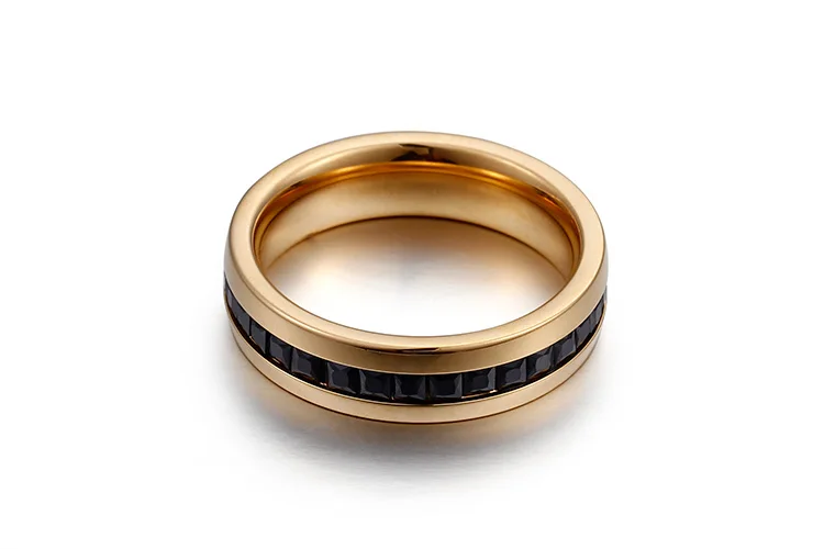 Kalen Болгария золотые кольца для Для женщин Нержавеющая сталь черный стеклянный камень Установка Круглые Кольца дешевые кольца в стиле casual ювелирные изделия