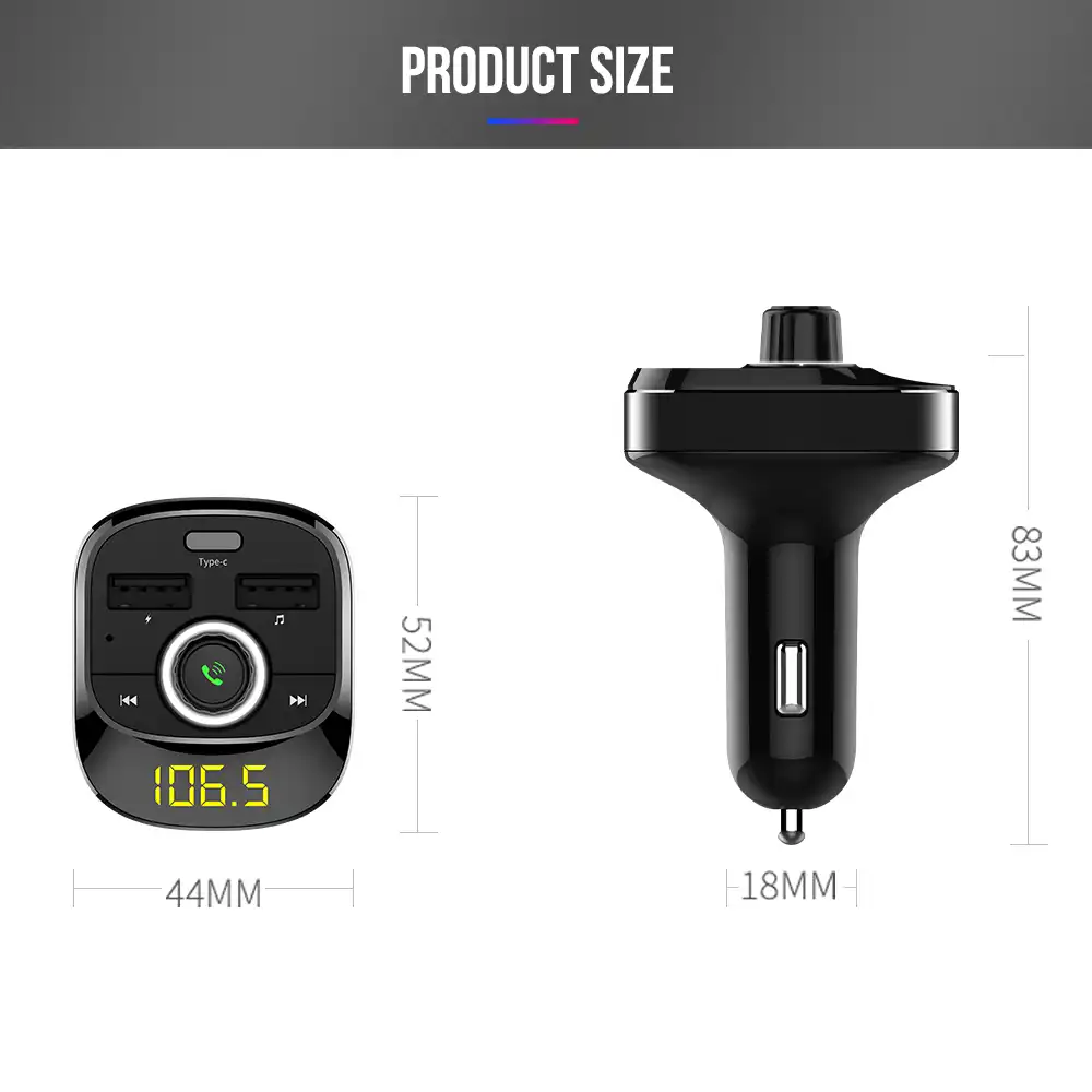 Vehemo 12V-24V Mic Bluetooth автомобильный комплект MP3 FM Type-C Smart Dual USB Handsfree стерео музыка