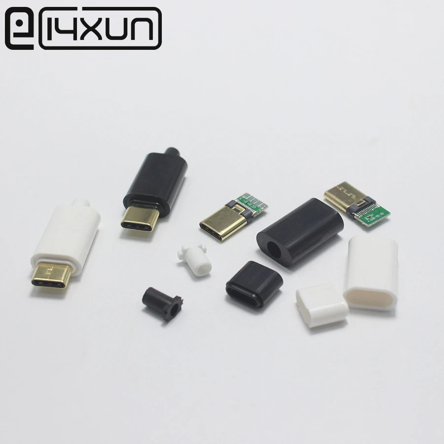 

EClyxun 2set Gold-plated OTG USB 3.1 5P Type C Male Plug Welding Type USB-C 4 in 1 DIY Repairs Cable Charger Connector for Phone