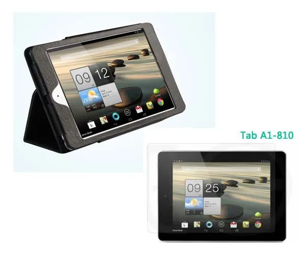 

New Folio Stand Leather Skin Case Cover Pouch + Clear Screen Protector Films For Acer Iconia Tab A1-810 7.9" Free Shipping