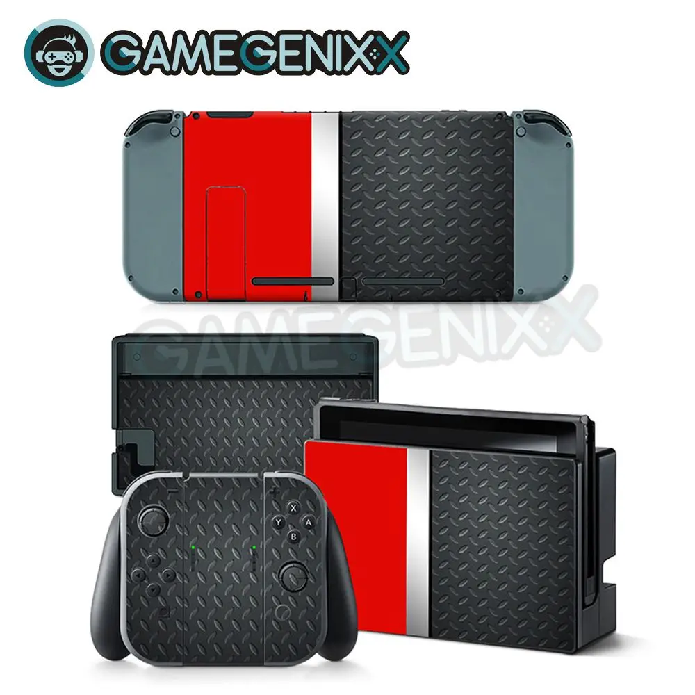 

GAMEGENIXX Skin Sticker Vinyl Decal Protective Cover Full Set for Nintendo Switch Console Joy-Con Dock - Red Metal