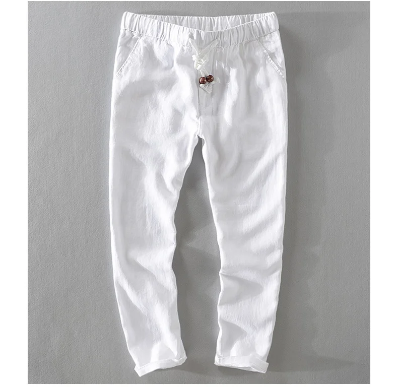 Итайл стиль 100% лен Штаны мужчин модный бренд мужчины брюки повседневные свободные штаны с эластичной резинкой на талии мужской 40 размер broek