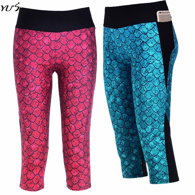 

Free shipping!!! New Women Capri YOGA Running Pants High Waist Printed Mermaid Leggings Fitness