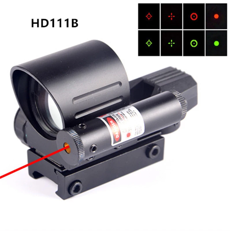 Охотничий 1X22X33 голографический рефлекс мульти 4 сетка Красная и зеленая точка тактическая Оптика прицел 20 мм рельсовый коллиматор - Цвет: HD111B