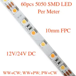 12 В/24 В постоянного тока, 60 светодиодов/м smd 5050 (300led/5 м) Светодиодные WW CW полосы света, CW + WW CCT Tunable