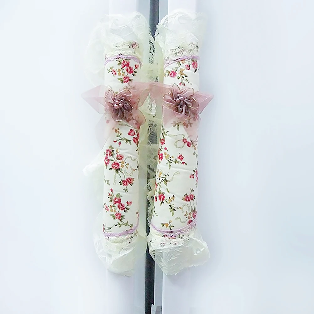 1Pair Decorative Pastoral Style Lace Fridge Door Stand Handle Covers