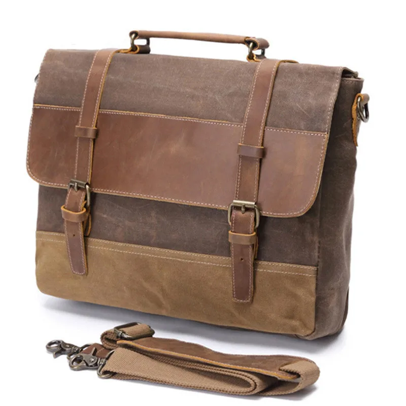 0 : Buy Retro Men Canvas Laptop Messenger Bag Leather Waterproof Crossbody Shoulder ...