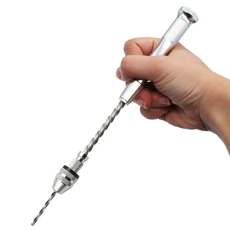 1pc Hand Drill + 10 Mini Twist Drills Kit Drilling Hole for Amber Wood Walnut