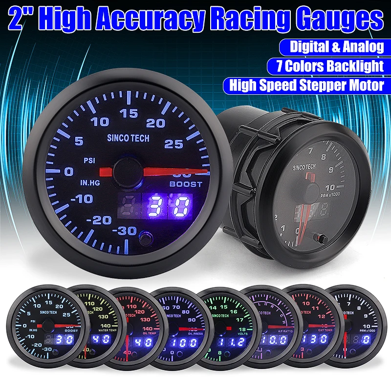 

High Accuracy Instruments Racing Car Gauges Set Analog & Digital 52mm LED Turbo Boost/Oil Temp/Tachometer/EGT Exhaust Temp Gauge