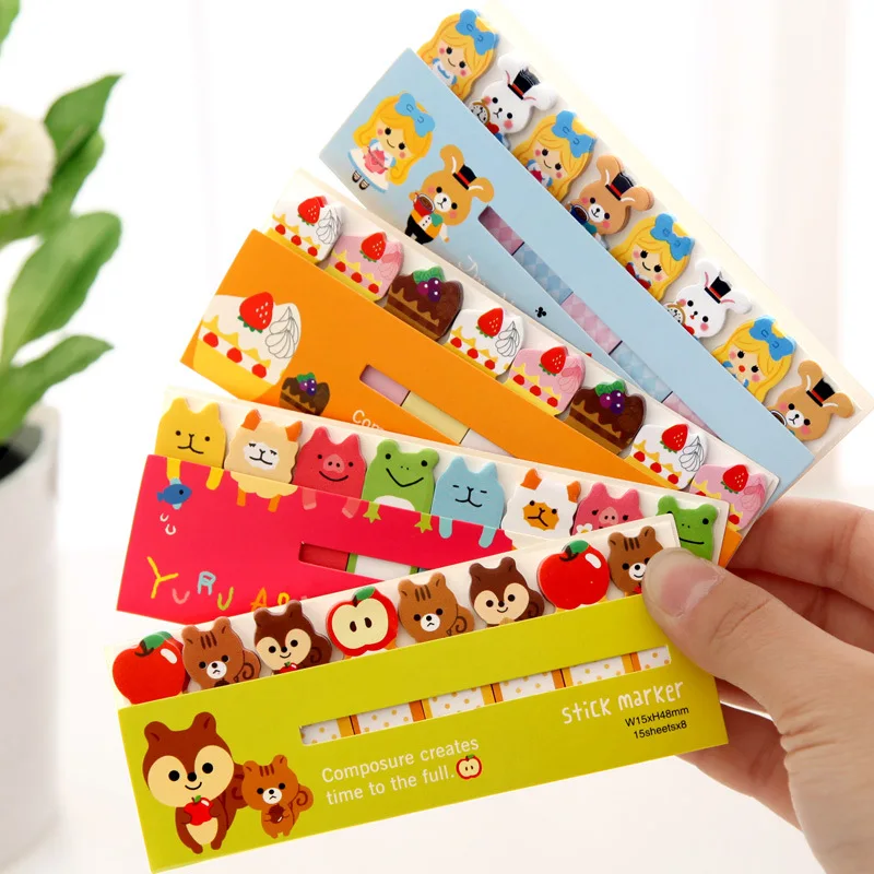 

8pcs per lot 12.5x5cm small size Cute Kawaii post it Stickers Bookmark Flags Memo Sticky Notes Pads Papeleria Stationery gifts