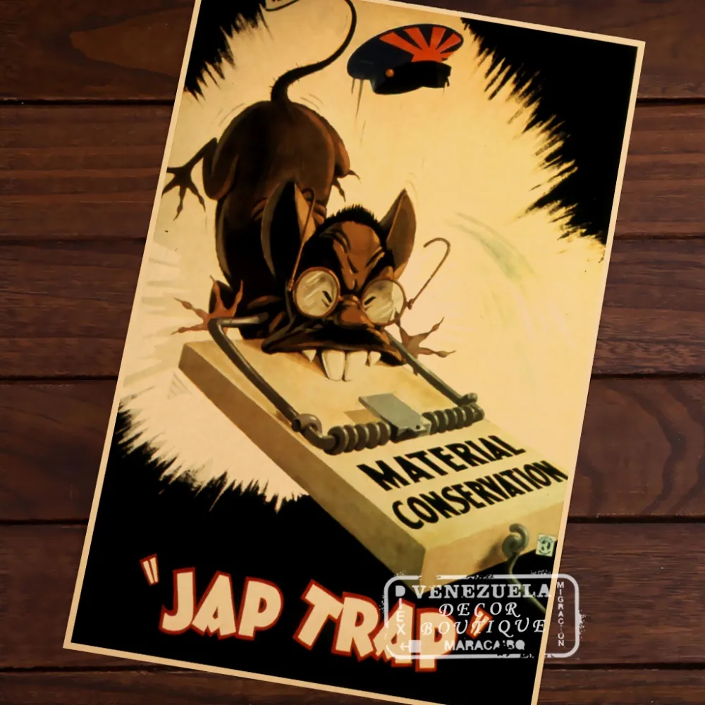 

Funny mousetrap US anti-Jap Pacific WW2 German Vintage propaganda Retro Canvas Wall Stickers Posters Bar Home Decor Gift