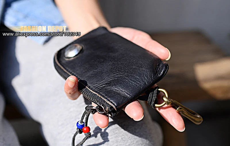 IamVoid Italian Leather Key Wallet Men's Real Leather Zipper Car Key Holder High Quality Credit Credit Card Case with Stud (13)