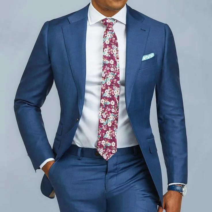

Blue Single Breasted Slim Fit Suits Mens Wedding Custom Prom Suits 2 Pieces Business Formal Tuxedo Suits Men Jacket Pants Ternos