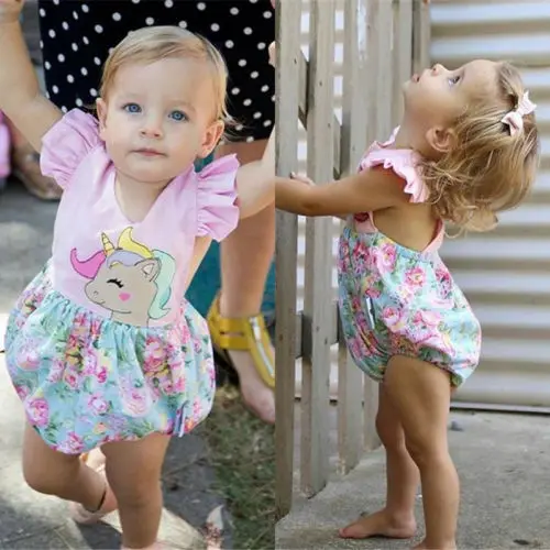 طفل رضيع رومبير بذلة ملابس مجموعة ملابس الفتيات يونيكورن playsuit
