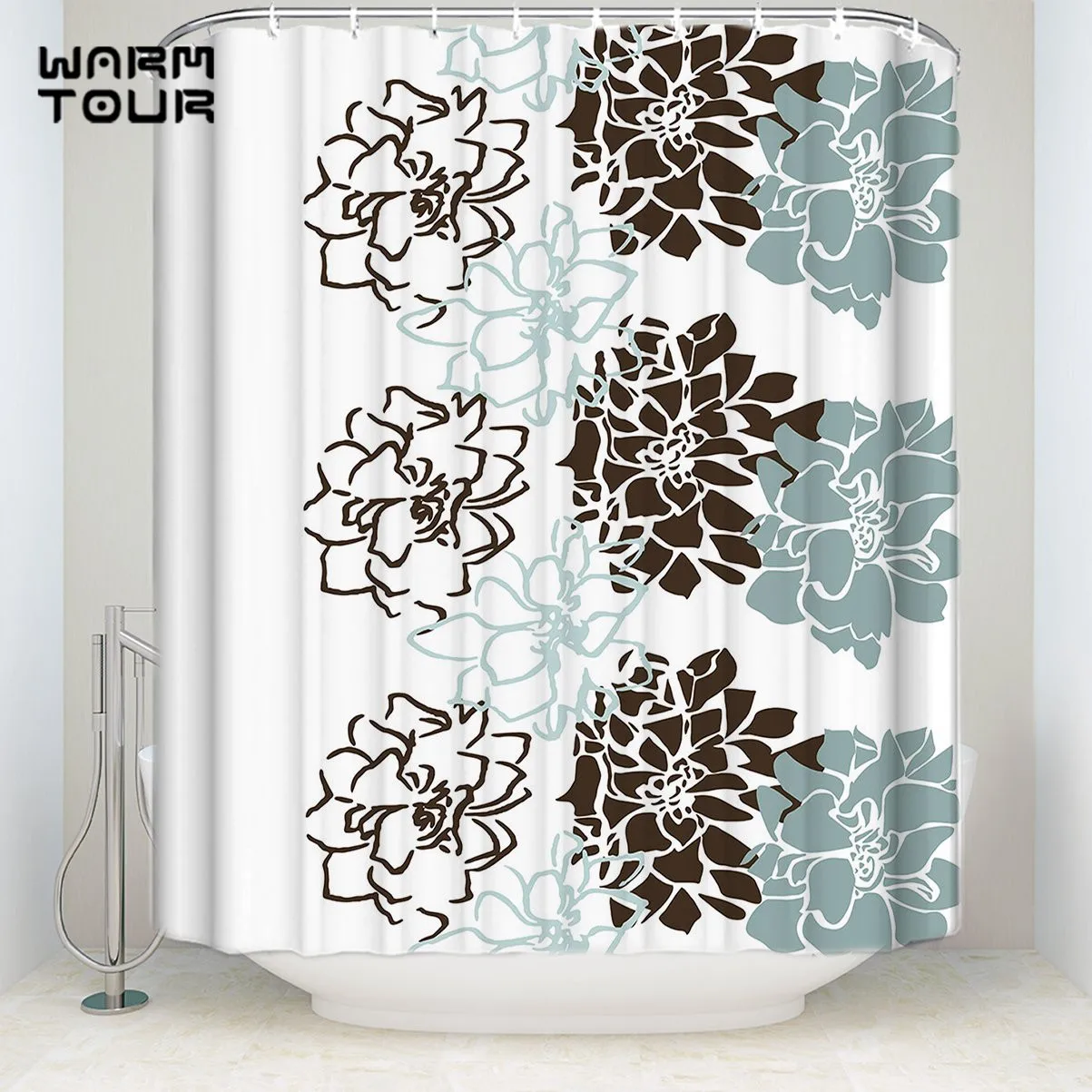 Red and Brown Shower Curtain Fabric Bathroom Decor Set with Hooks 4 Sizes