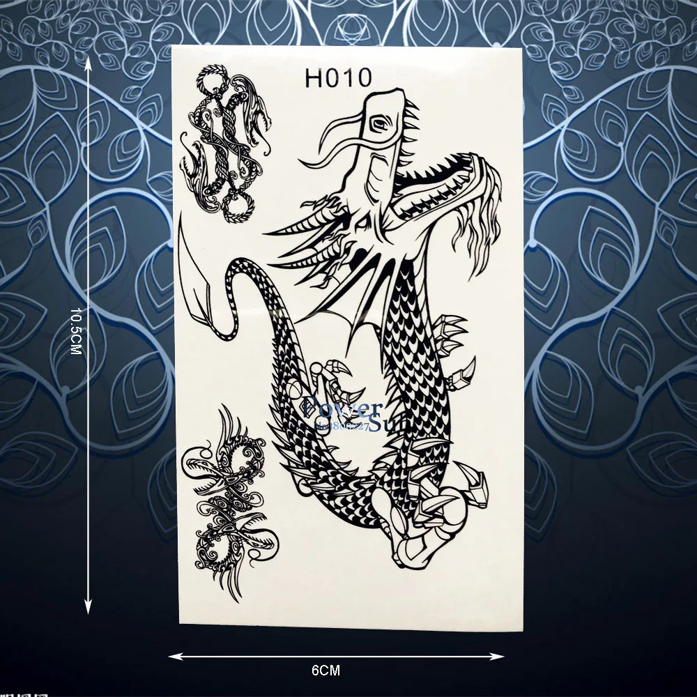 

New Trendy Black Dragon Dinosaur Tattoo Sticker Cool Men Women Body Art Waterproof Arm Back Fake Temporary Tattoo Stickers PH010