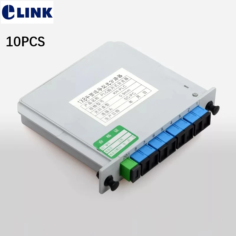 1x8 LGX box fiber Splitter GEPON FTTH SM SC/UPC SC/APC 1*8 PLC optical coupler Cassette Telecom level factory sales ELINK 10pcs