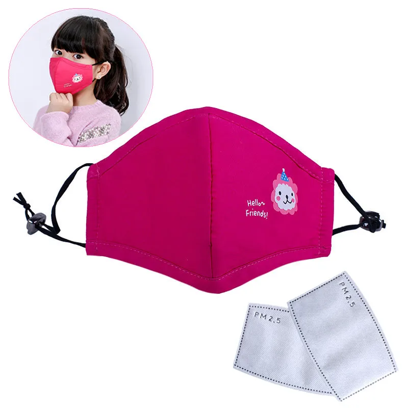 Хлопковая детская маска для рта с милым мультяшным животным, противопылевая, PM 2,5, детская маска для лица с 2 фильтрами из активированного угля
